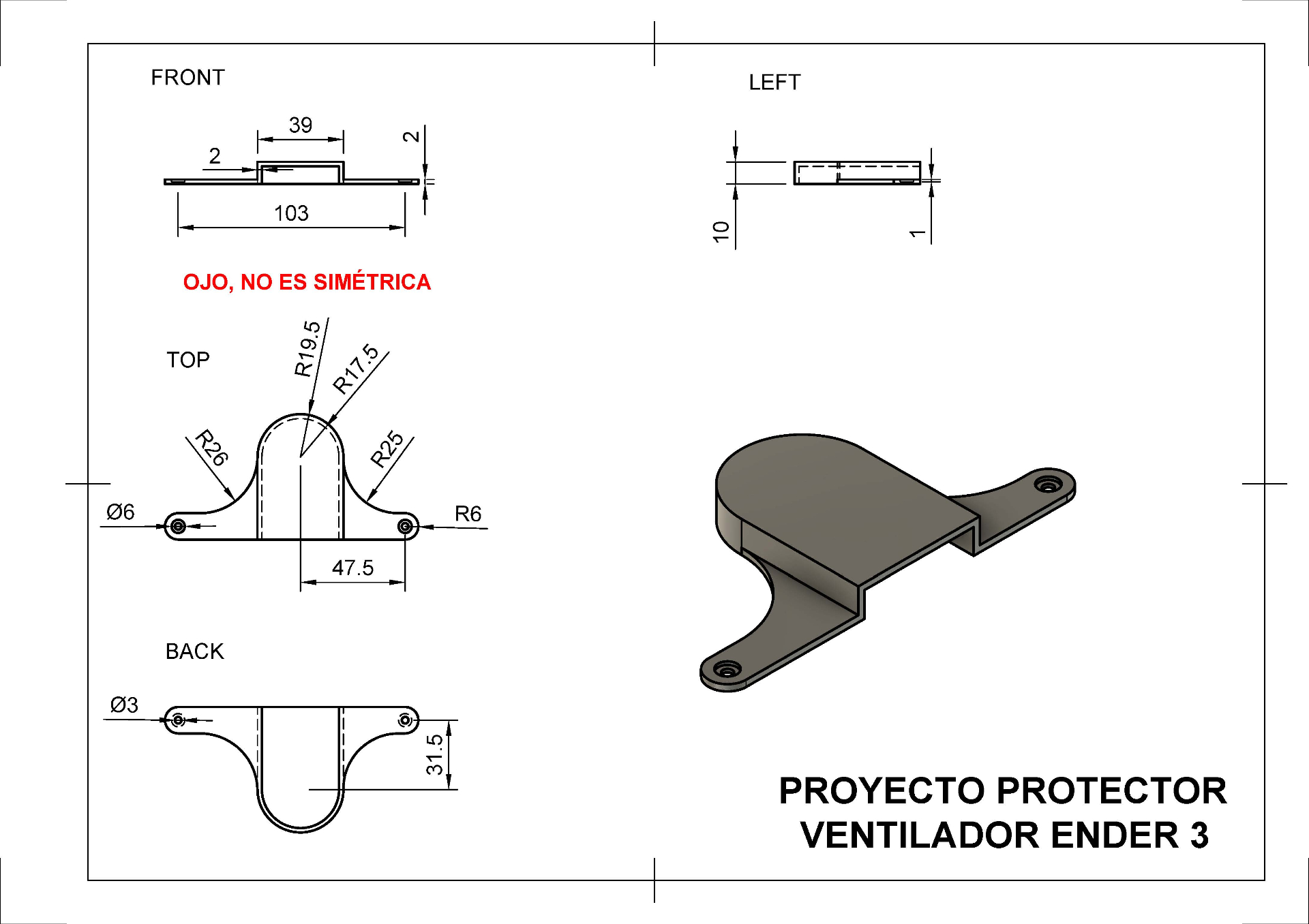 Plano técnico de la pieza
