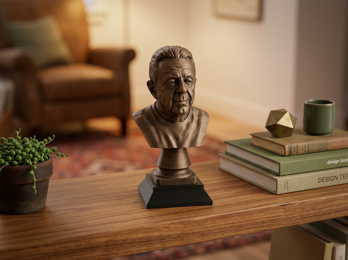 Busto decorando una estantería en un salón