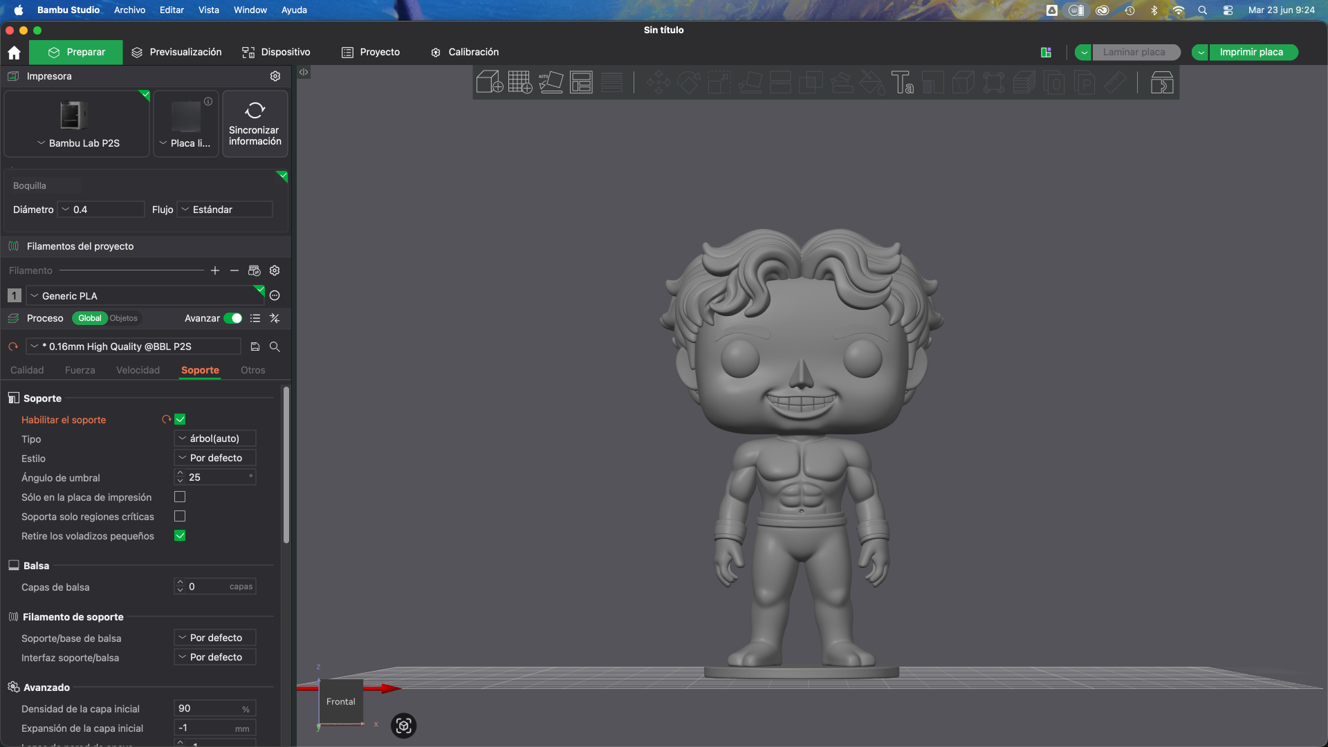 Preparación del laminado de la figura en el slicer 3D