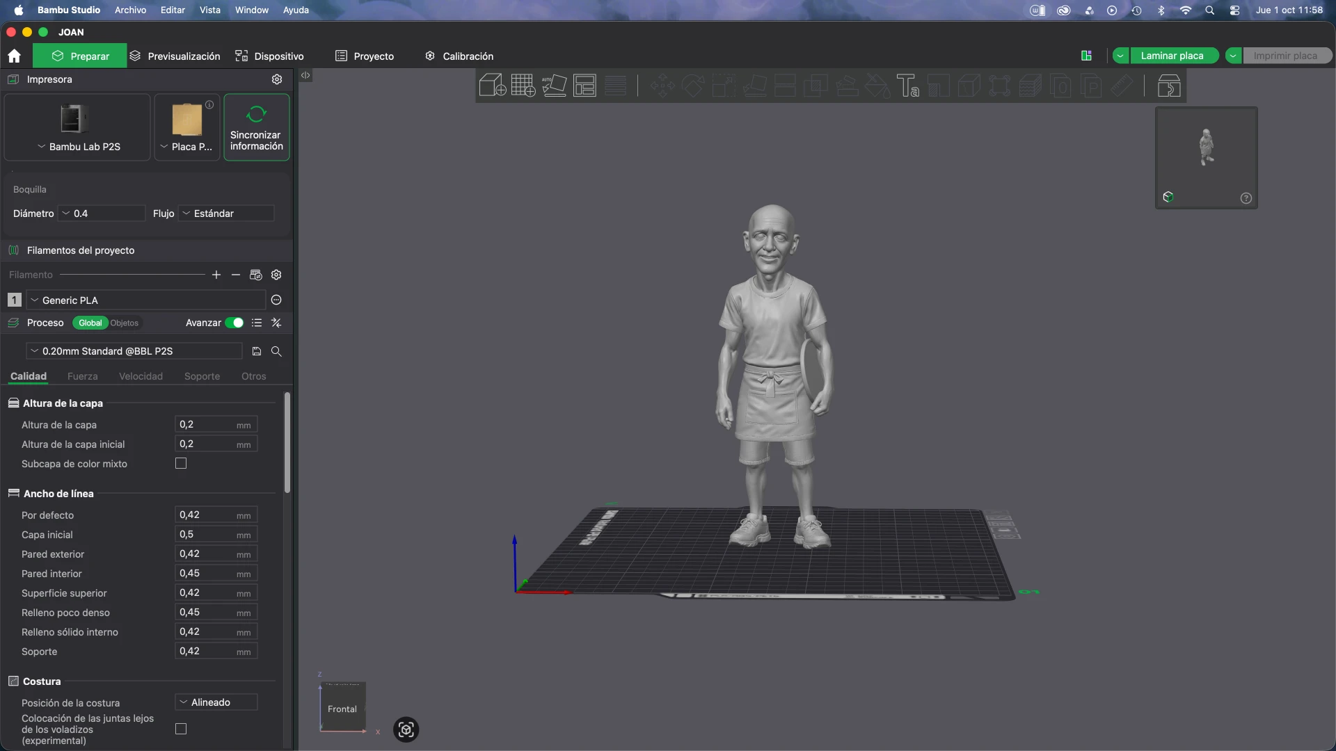 Modelo de la figura de El petit racó preparado en Bambu Studio