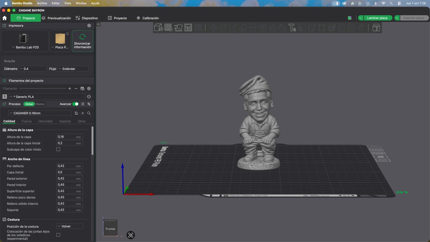 Modelo del caganer preparado en Bambu Studio